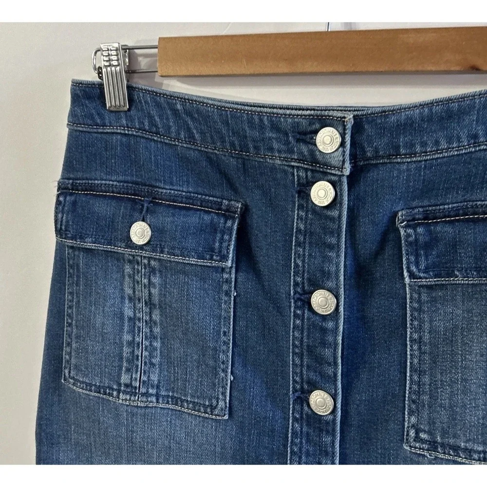Abercrombie & Fitch Y2K Button Front Denim Skirt Women's Blue Soft Frayed Hem 29
